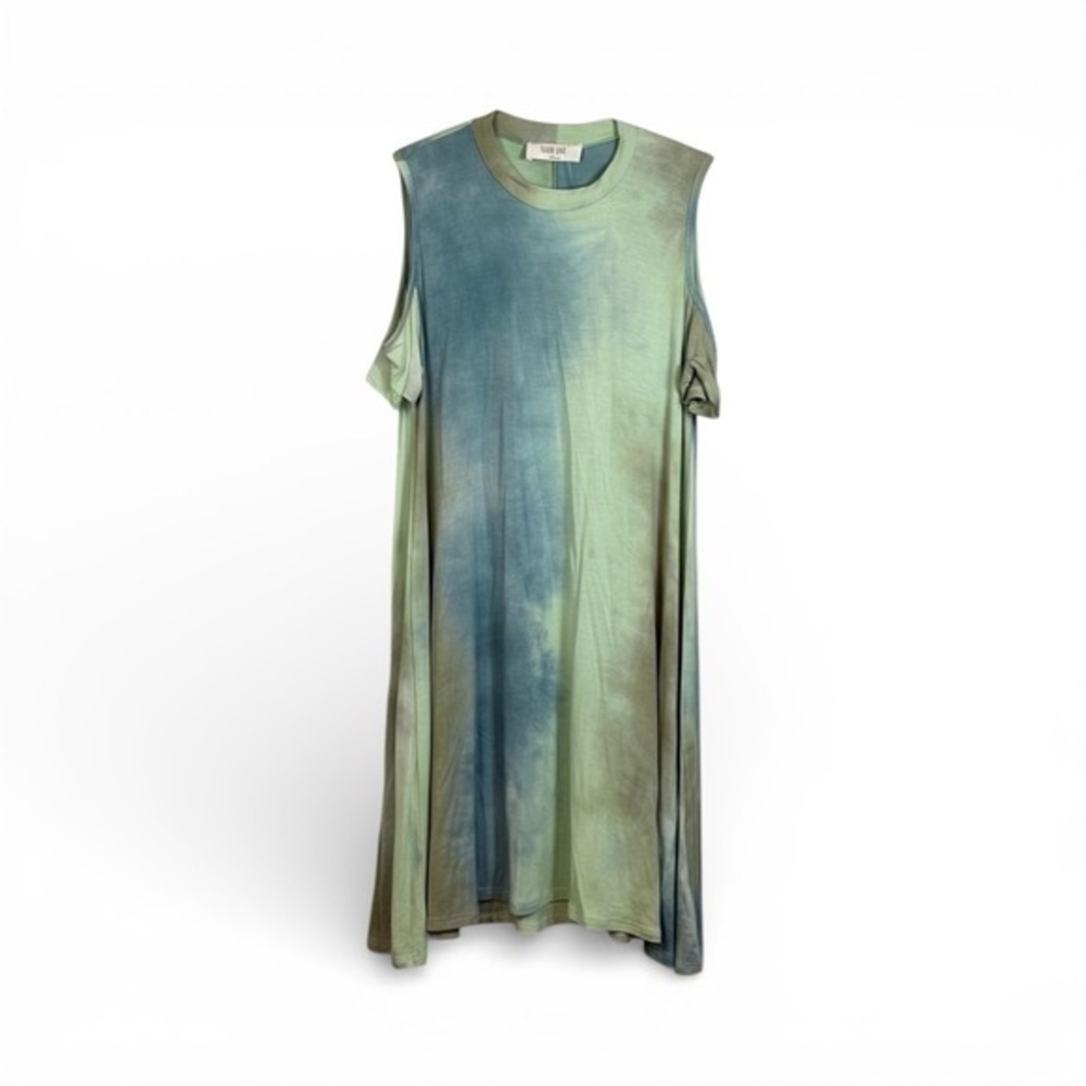 Peach Love California Cold Shoulder Tie‎ Dye Dress Green Blue Tunic Small NWT